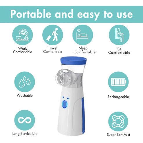 Portable Nebulizer for Adults & Kids – Handheld Mesh Inhaler for Cold, Cough, and Breathing Relief. Perfect for Home or Travel. Wireless Vaporizer with Respiratory Mask for Quick, Effective Relief.